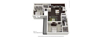 A floor plan of a two bedroom apartment.