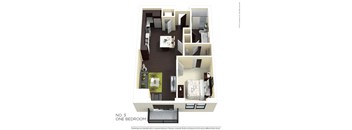 A floor plan of a one bedroom apartment.