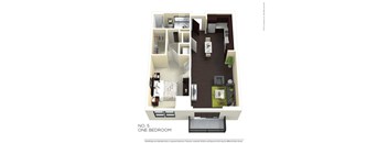 A floor plan of a one bedroom apartment.