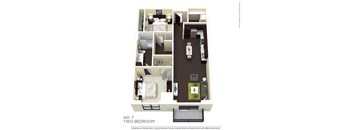A floor plan of a two bedroom apartment.