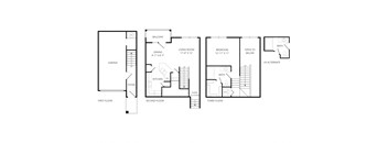 A black and white diagram of a three-story house with labeled rooms.