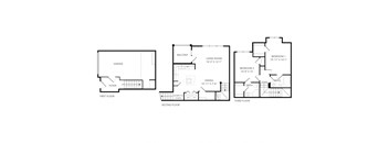 A floor plan of a three-story house with a garage on the first floor.