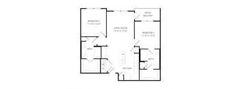 A black and white image of a floor plan for a two bedroom apartment.