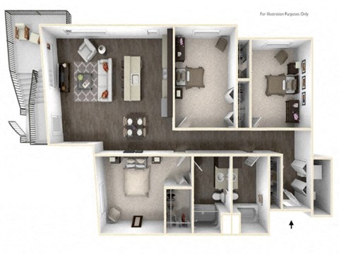 OUTSIDER 3 Bedroom 2 Bath 3D Floor Plan at Stitchweld, MILWAUKEE