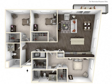 PATCH 3 Bedroom 2 Bath 3D Floor Plan at Stitchweld, MILWAUKEE, 53207