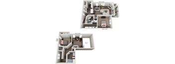 A floor plan of a two-bedroom apartment with dimensions.