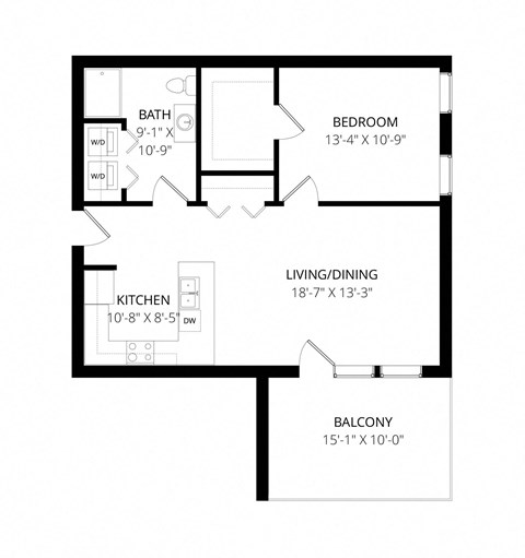 a floor plan of a small house with a kitchen and a living room