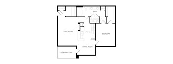 A floor plan of a house with a living room, dining room, kitchen, bedroom, and bathroom.