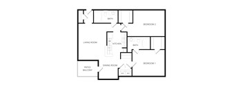 A black and white image of a house floor plan.