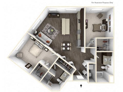 SATIN 2 Bedroom 2 Bath 3D Floor Plan at Stitchweld, MILWAUKEE, 53207