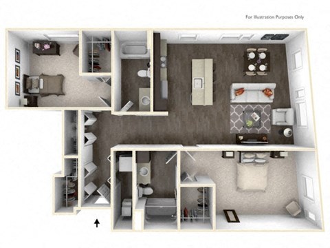 SERGE 2 Bedroom 2 Bath 3D Floor Plan at Stitchweld, MILWAUKEE, Wisconsin