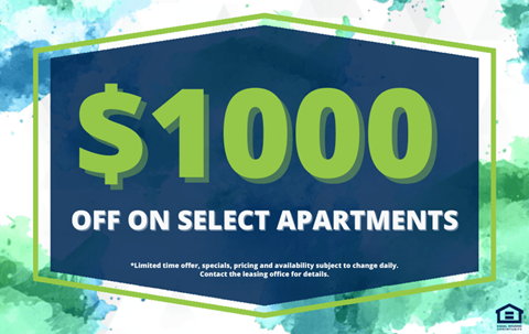 A promotional image offering $1000 off on select apartments.