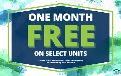 A promotional image offering one month free on select units.