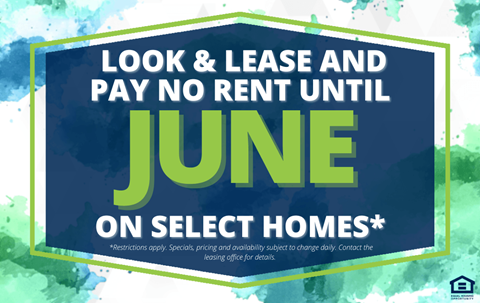 A promotional image for a housing program offering to pay rent for select homes until June.