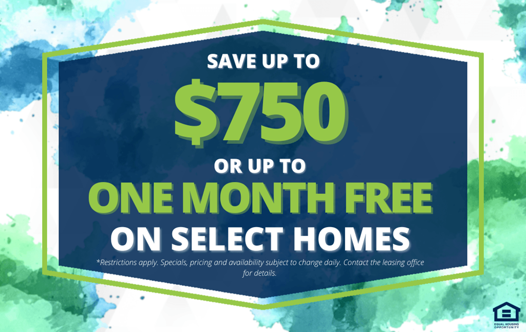 A promotional image offering savings on select homes.