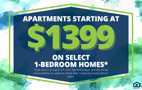 A sign advertising apartments starting at $1399 on select 1-bedroom homes.