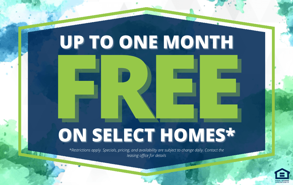 A promotional image advertising up to one month free on select homes.