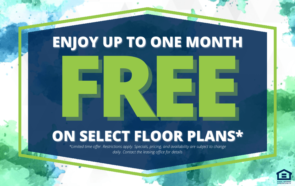 A promotional image offering a free month on select floor plans.