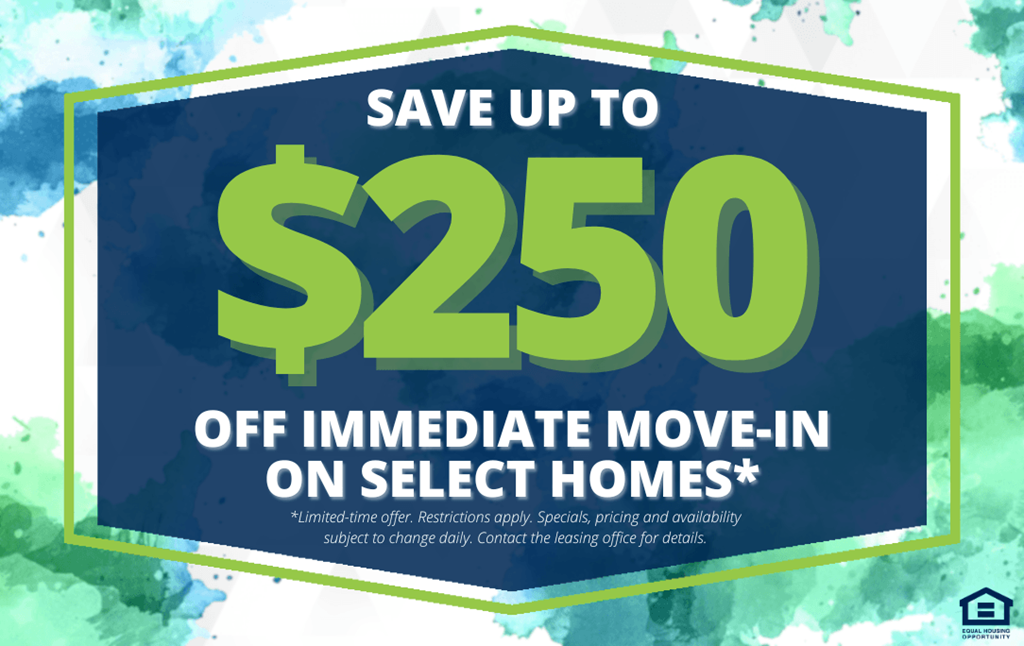 A promotional image offering up to $250 off on select homes.