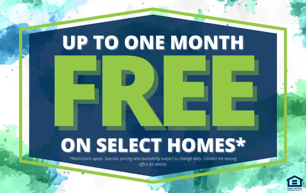 A promotional image advertising a free offer on select homes for up to one month.