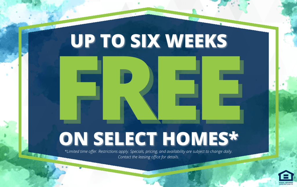 A promotional image advertising up to six weeks free on select homes.