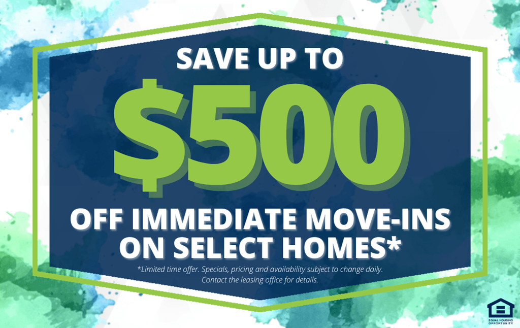A promotional image offering up to $500 off on select homes.