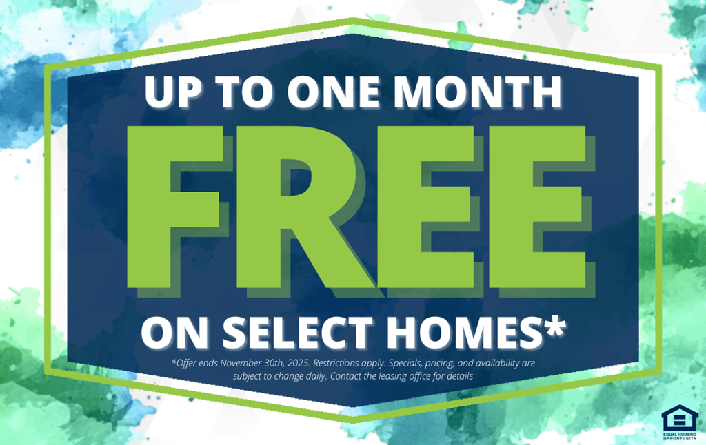 A promotional image advertising a free offer on select homes for up to one month.
