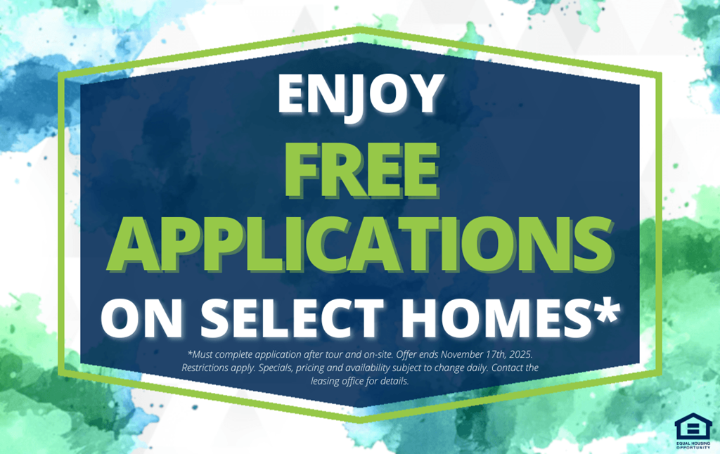 A sign advertising free applications on select homes.
