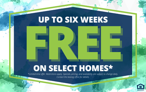 A promotional image advertising up to six weeks free on select homes.