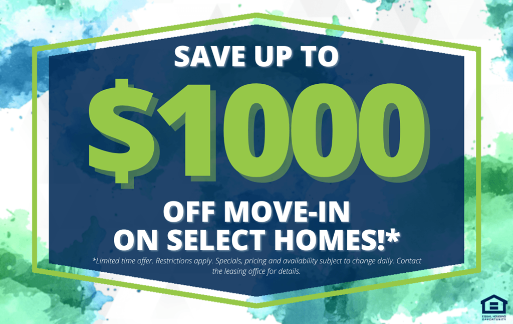 A promotional image advertising a $1000 savings on move-in for select homes.