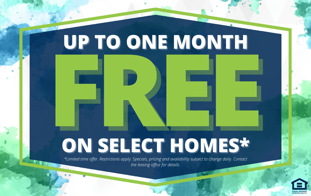 A promotional image advertising a free offer on select homes for up to one month.
