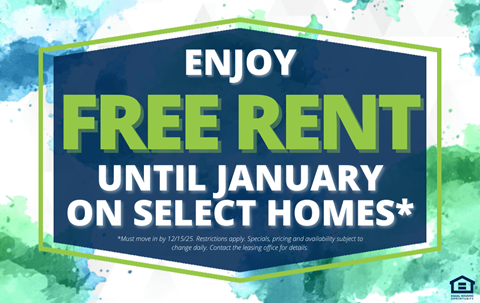 A sign advertising free rent on select homes until January.