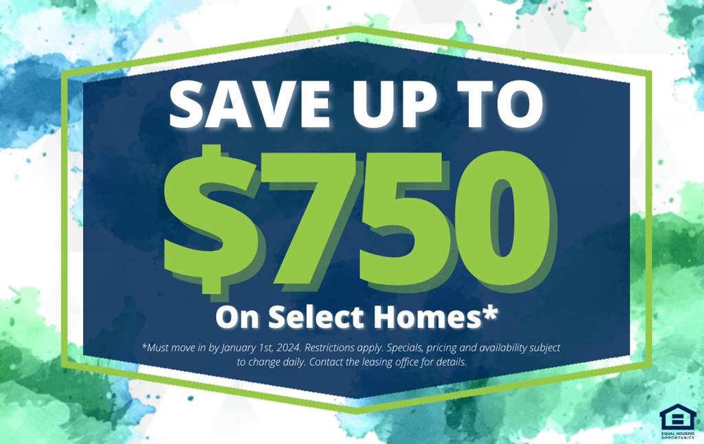 save up to 50 on select homes with a blue and green sign