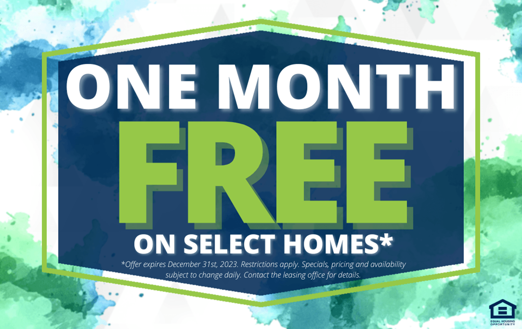 a one month free on select homes sign