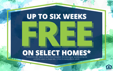 A promotional image offering up to six weeks free on select homes.