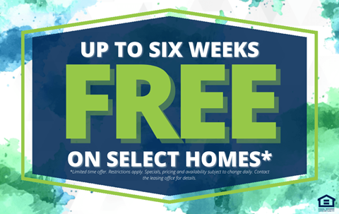 A promotional image advertising up to six weeks free on select homes.