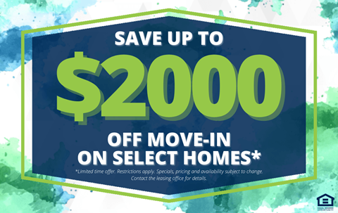 A promotional image advertising a $2000 savings on select homes.