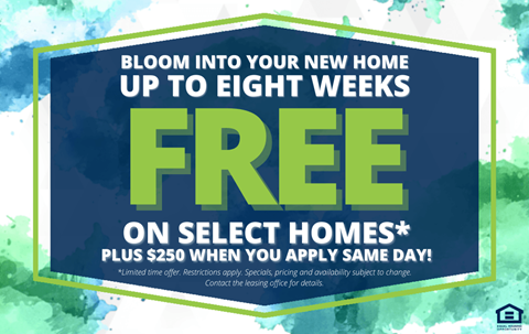 A promotional image offering free stays in select homes for up to eight weeks.