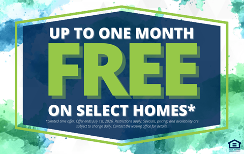 A promotional image advertising a free offer on select homes for up to one month.