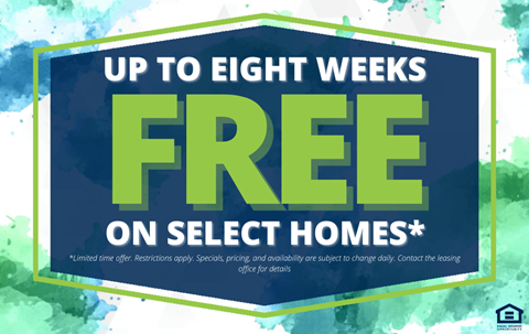 A promotional image advertising up to eight weeks free on select homes.