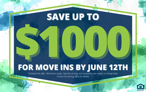 A promotional image offering up to $1000 for move-ins by June 12th.