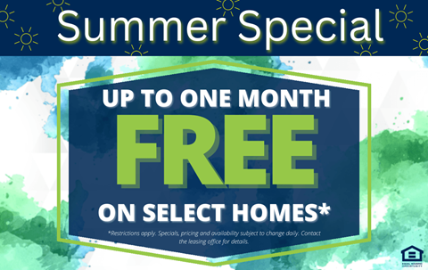 A promotional image advertising a summer special of up to one month free on select homes.