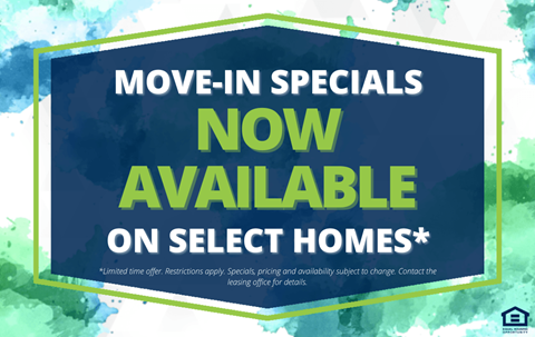 A sign advertising move-in specials on select homes.
