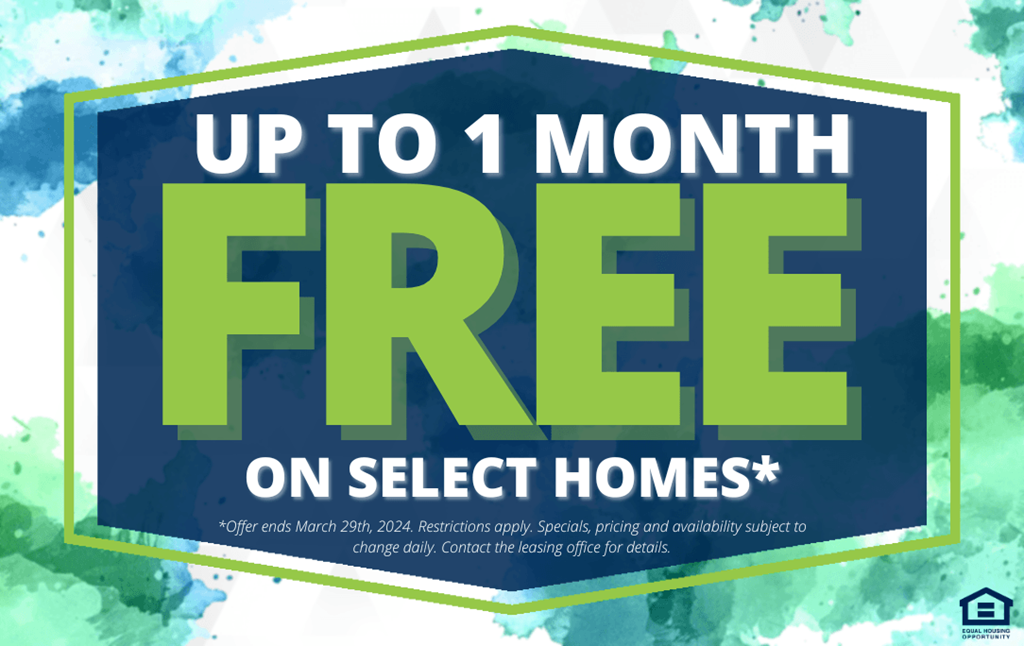 a sign that says up to 1 month free on select homes