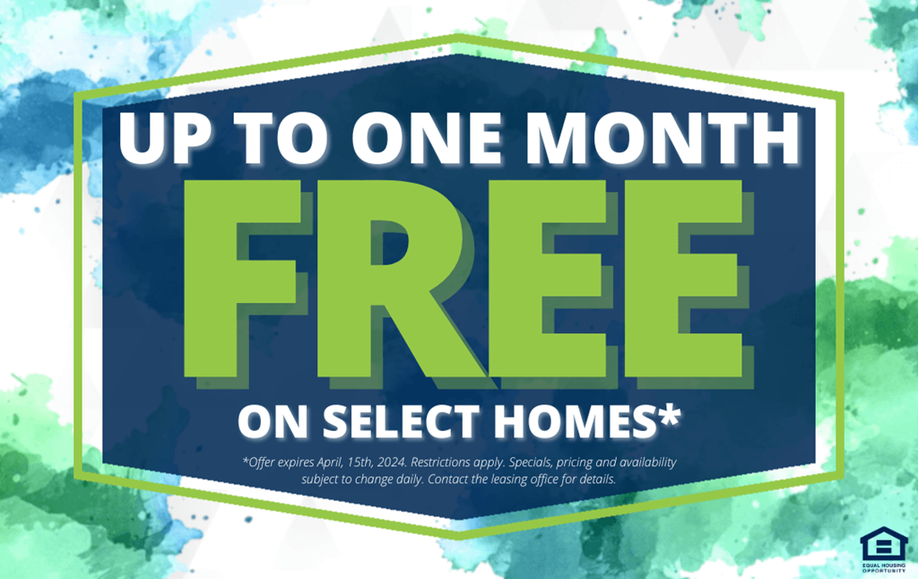 a sign that says up to one month free on select homes