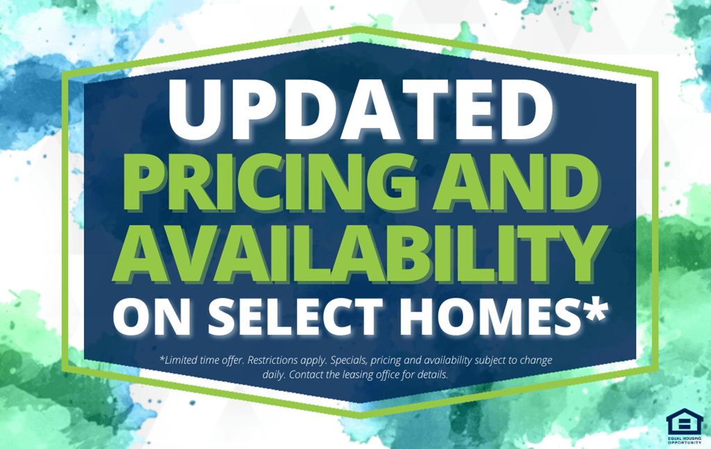 a sign that reads updated pricing and availability on select homes