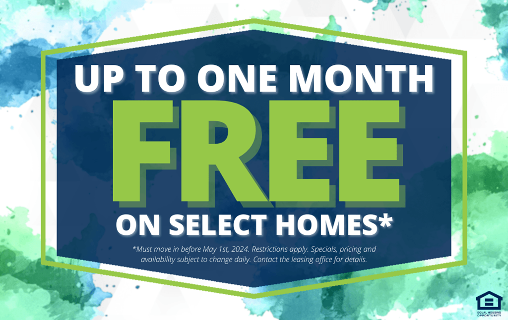 a sign that says up to one month free on select homes