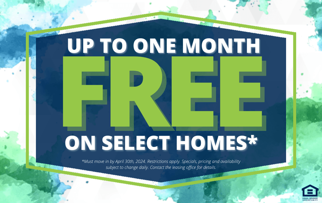 a sign that reads up to one month free on select homes