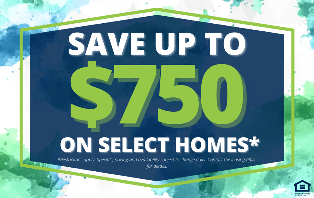 save up to 50 on select homes with a blue and green sign