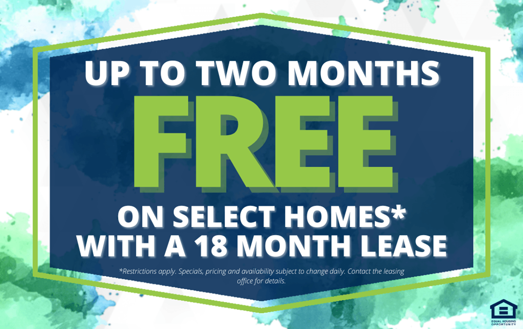 a sign that says free on select homes with a 18 month lease